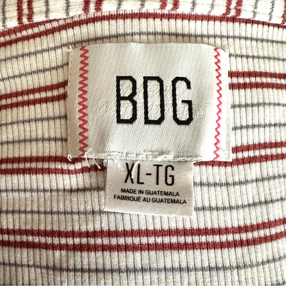 BDG Taylor Polo Top Ivory Red Gray Stripe Long Sleeve Cropped Ribbed XL - Picture 7 of 10
